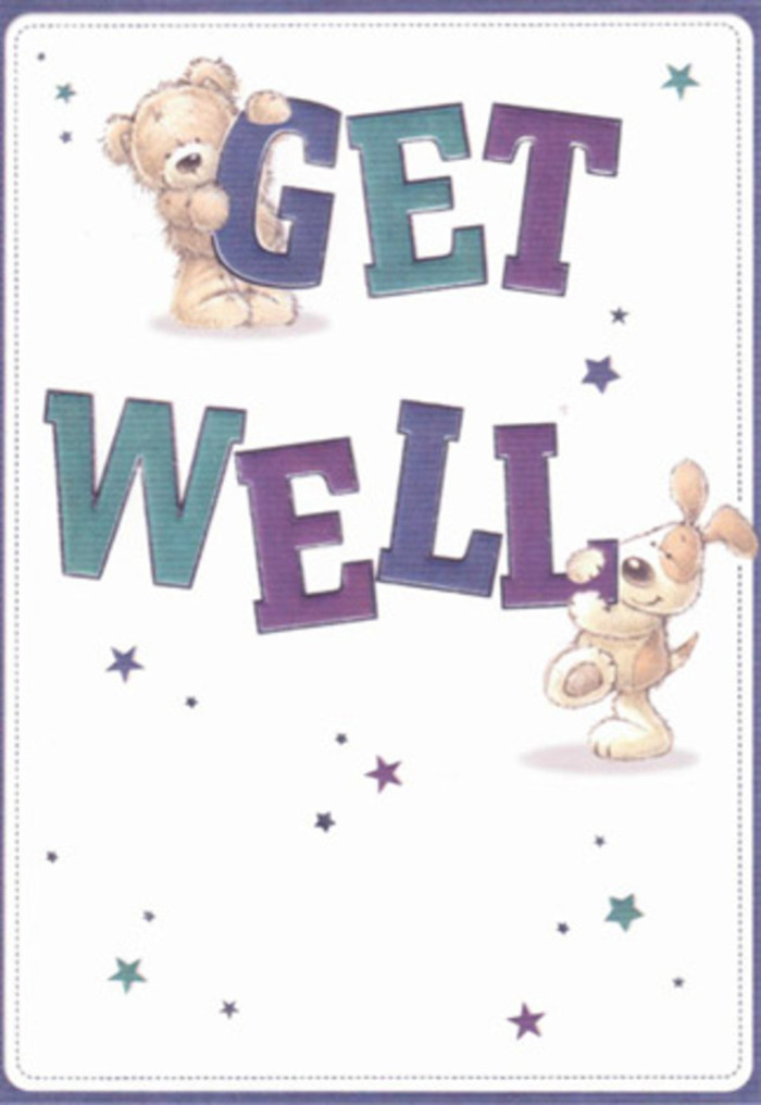 This enchanting get well card captures a feeling of gentle reassurance, woven through every detail, reminiscent of the mindful service at Chalk Farm Florist. At the heart of the scene, a warm, plush teddy bear and a soft-eared puppy come together in a symbolic act of encouragement, their postures lively and joyful. Bold, oversized letters-painted in lush hues of purple and aqua-anchor the message, standing out confidently against a pure, airy background that calls to mind tranquil Chalk Farm mornings. Playful stars meander across the page in shades of blue, violet, and periwinkle, each adding a flicker of wonder and hope, much like the sparks of joy that come from a surprise bouquet hand-delivered along the local streets. The textures are so vivid, one can almost imagine feeling the fluffy fur and velvety ears, inviting tactile comfort without needing to touch. In this composition, every design choice-from the brushwork to the colours and sparkling accents-mirrors the intention behind a thoughtfully arranged get well bouquet: to offer positivity, warmth, and heartfelt community support, perfect for lifting spirits all across NW1, from Chalk Farm's lively shops to its peaceful parks.